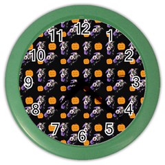 Halloween Skeleton Pumpkin Pattern Black Color Wall Clock by snowwhitegirl