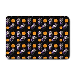 Halloween Skeleton Pumpkin Pattern Black Small Doormat  by snowwhitegirl