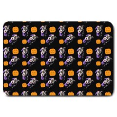 Halloween Skeleton Pumpkin Pattern Black Large Doormat  by snowwhitegirl