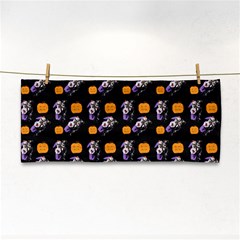 Halloween Skeleton Pumpkin Pattern Black Hand Towel by snowwhitegirl