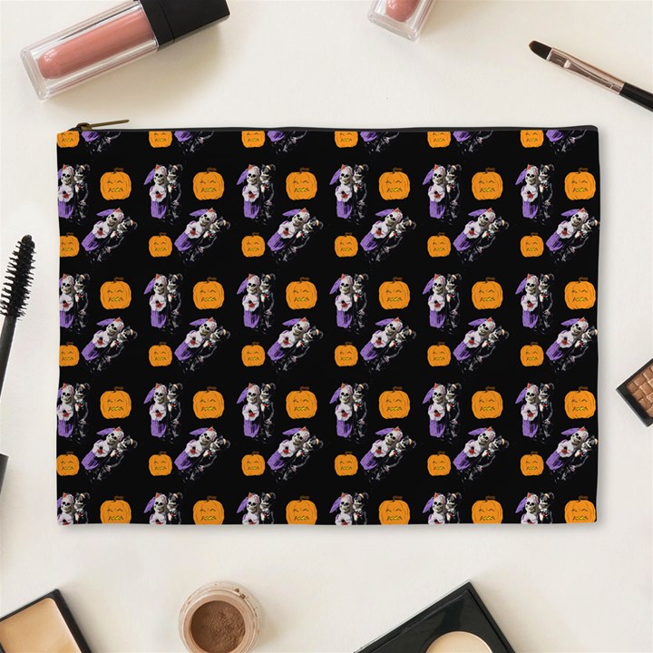 Halloween Skeleton Pumpkin Pattern Black Cosmetic Bag (XL)