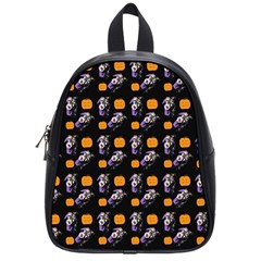 Halloween Skeleton Pumpkin Pattern Black School Bag (small) by snowwhitegirl