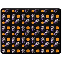 Halloween Skeleton Pumpkin Pattern Black Fleece Blanket (large)  by snowwhitegirl