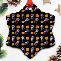 Halloween Skeleton Pumpkin Pattern Black Ornament (snowflake) by snowwhitegirl