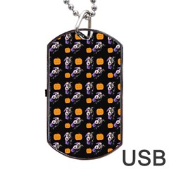 Halloween Skeleton Pumpkin Pattern Black Dog Tag Usb Flash (one Side) by snowwhitegirl