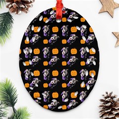 Halloween Skeleton Pumpkin Pattern Black Ornament (oval Filigree) by snowwhitegirl