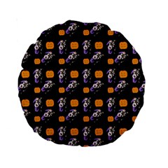 Halloween Skeleton Pumpkin Pattern Black Standard 15  Premium Round Cushions by snowwhitegirl