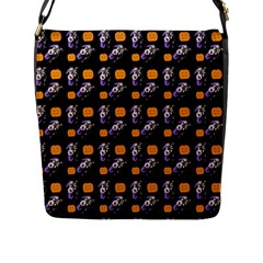 Halloween Skeleton Pumpkin Pattern Black Flap Closure Messenger Bag (l) by snowwhitegirl