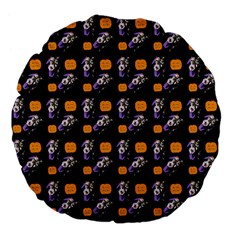 Halloween Skeleton Pumpkin Pattern Black Large 18  Premium Flano Round Cushions