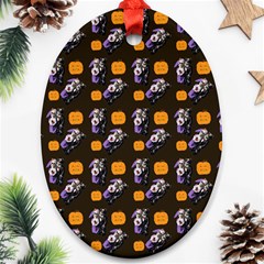 Halloween Skeleton Pumpkin Pattern Brown Ornament (oval) by snowwhitegirl