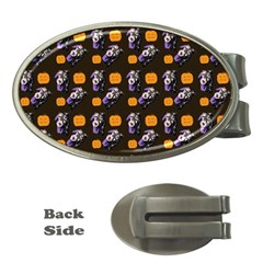 Halloween Skeleton Pumpkin Pattern Brown Money Clips (oval) 