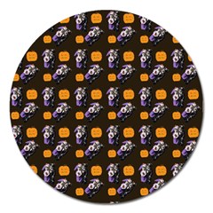 Halloween Skeleton Pumpkin Pattern Brown Magnet 5  (round) by snowwhitegirl