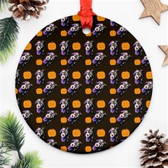 Halloween Skeleton Pumpkin Pattern Brown Round Ornament (two Sides) by snowwhitegirl