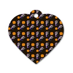 Halloween Skeleton Pumpkin Pattern Brown Dog Tag Heart (two Sides) by snowwhitegirl