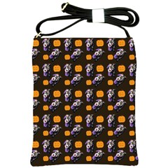 Halloween Skeleton Pumpkin Pattern Brown Shoulder Sling Bag by snowwhitegirl