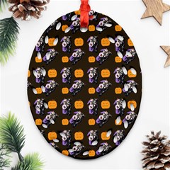 Halloween Skeleton Pumpkin Pattern Brown Ornament (oval Filigree) by snowwhitegirl