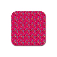 Vintage Floral Pink Rubber Square Coaster (4 pack) 