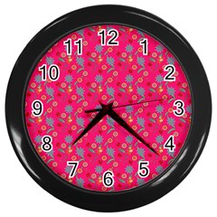 Vintage Floral Pink Wall Clock (Black)