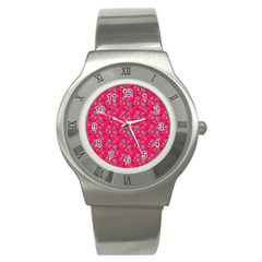 Vintage Floral Pink Stainless Steel Watch