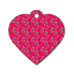 Vintage Floral Pink Dog Tag Heart (Two Sides)