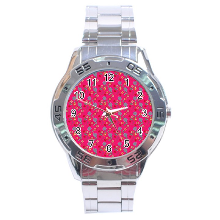 Vintage Floral Pink Stainless Steel Analogue Watch