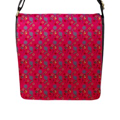 Vintage Floral Pink Flap Closure Messenger Bag (L)