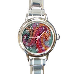 Color Rainbow Abstract Flow Merge Round Italian Charm Watch