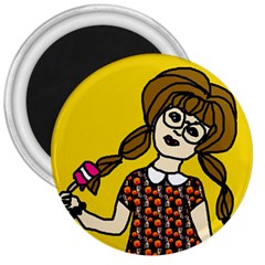 Girl With Popsicle Yellow Background 3  Magnets by snowwhitegirl