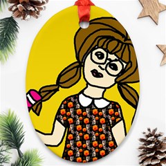 Girl With Popsicle Yellow Background Ornament (oval) by snowwhitegirl