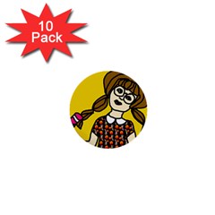 Girl With Popsicle Yellow Background 1  Mini Buttons (10 Pack)  by snowwhitegirl