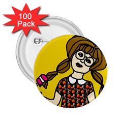 Girl With Popsicle Yellow Background 2 25  Buttons (100 Pack)  by snowwhitegirl