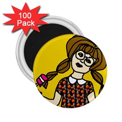 Girl With Popsicle Yellow Background 2 25  Magnets (100 Pack)  by snowwhitegirl