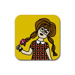 Girl With Popsicle Yellow Background Rubber Coaster (square)  by snowwhitegirl