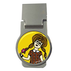 Girl With Popsicle Yellow Background Money Clips (round)  by snowwhitegirl