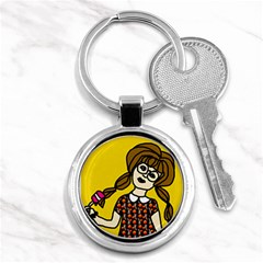 Girl With Popsicle Yellow Background Key Chains (round)  by snowwhitegirl