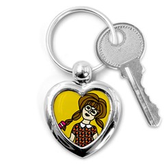 Girl With Popsicle Yellow Background Key Chains (heart)  by snowwhitegirl