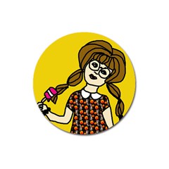 Girl With Popsicle Yellow Background Magnet 3  (round) by snowwhitegirl