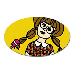 Girl With Popsicle Yellow Background Oval Magnet by snowwhitegirl