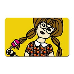 Girl With Popsicle Yellow Background Magnet (rectangular) by snowwhitegirl