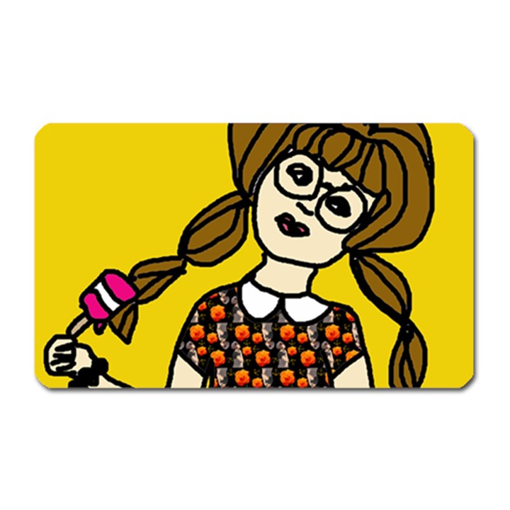 Girl With Popsicle Yellow Background Magnet (Rectangular)