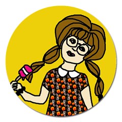 Girl With Popsicle Yellow Background Magnet 5  (round) by snowwhitegirl