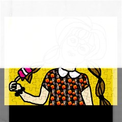 Girl With Popsicle Yellow Background Rectangular Jigsaw Puzzl by snowwhitegirl