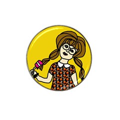 Girl With Popsicle Yellow Background Hat Clip Ball Marker (4 Pack) by snowwhitegirl