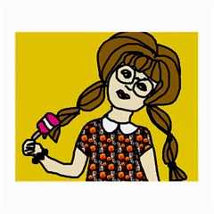 Girl With Popsicle Yellow Background Small Glasses Cloth by snowwhitegirl