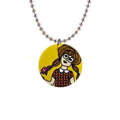 Girl With Popsicle Yellow Background Button Necklaces by snowwhitegirl