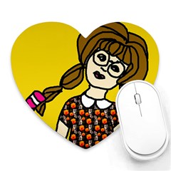 Girl With Popsicle Yellow Background Heart Mousepads by snowwhitegirl