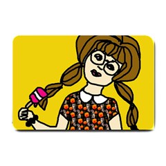 Girl With Popsicle Yellow Background Small Doormat  by snowwhitegirl