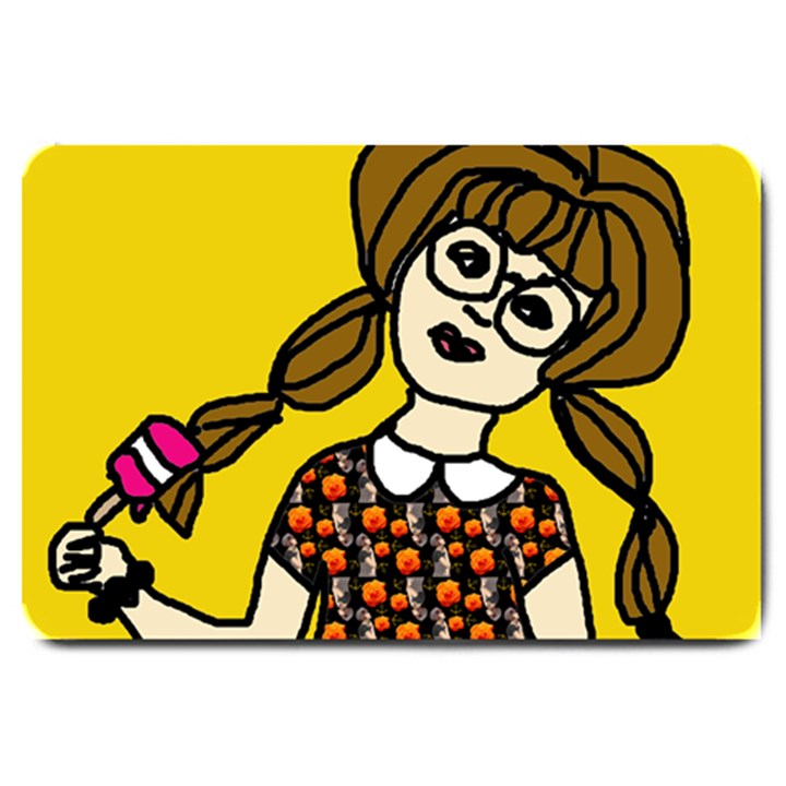 Girl With Popsicle Yellow Background Large Doormat 