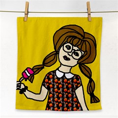 Girl With Popsicle Yellow Background Face Towel by snowwhitegirl