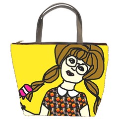 Girl With Popsicle Yellow Background Bucket Bag by snowwhitegirl